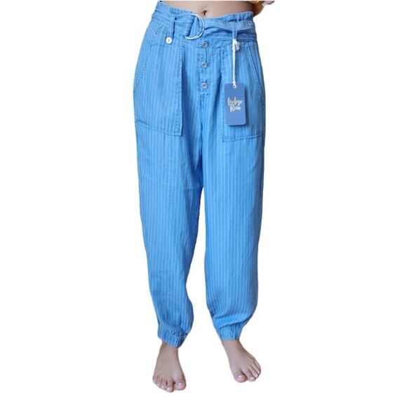 Indigo Rein - Stripped Paperbag Jogger pants  Size M C16 - Picture 1 of 8